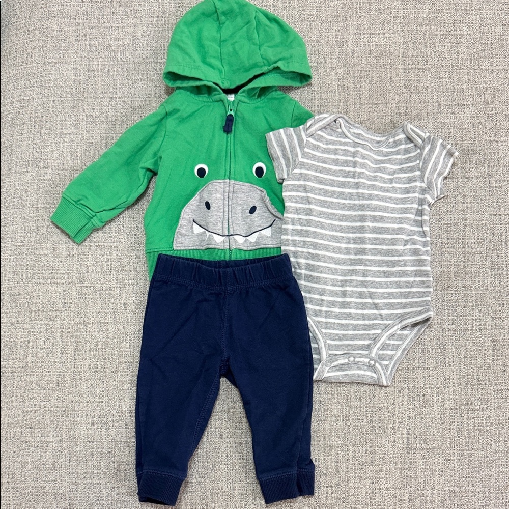 Carter's Green and Gray Dino Hoodie Set
